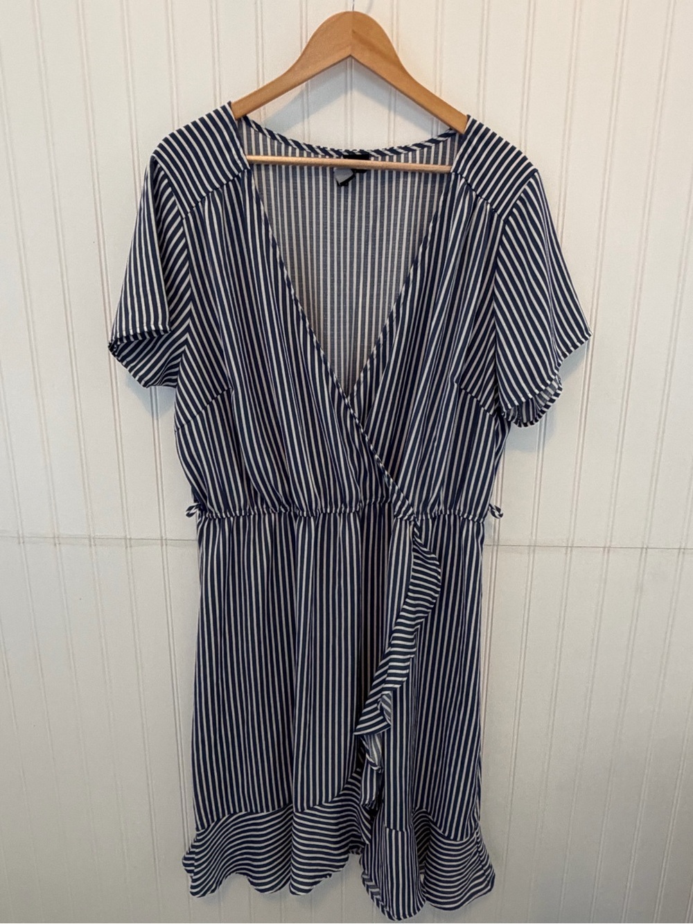 NAIF Navy and White Striped Wrap Mini Dress